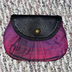 Plaid Fabric & Leather Coin Purse Wallet